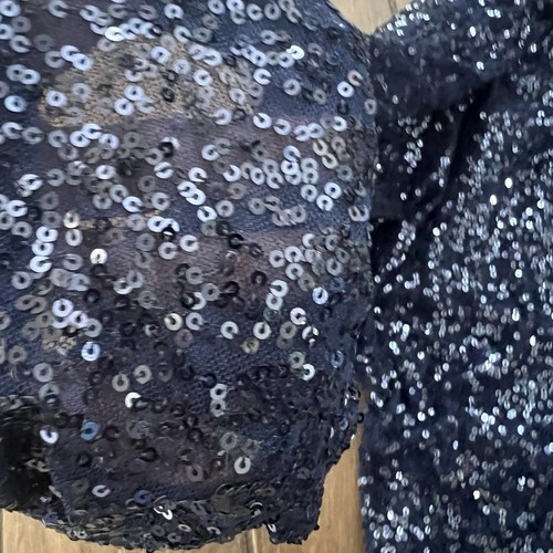 Lauren Ralph Lauren Navy Sequin Open Sleeve Dress Size 12 Evening Knee Length - Picture 8 of 9