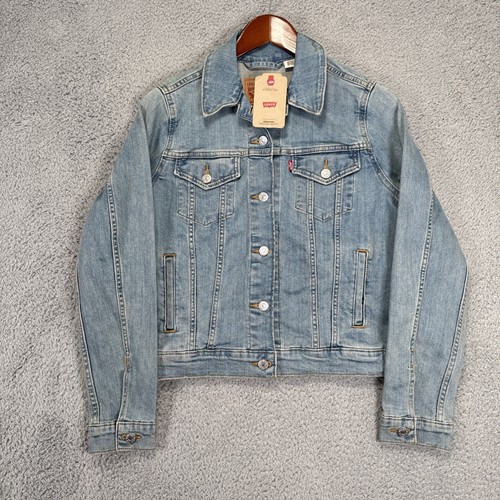 New Levis Original Trucker Jacket Womens Medium Blue Denim Jean Light Wash