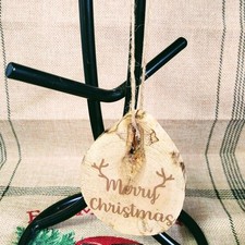Handcrafted Natural Wood Rustic Merry Christmas Ornament/Deer Antlers/Tree Decor