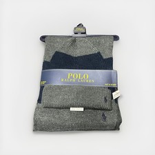 Polo Ralph Lauren Beanie Hat Scarf 2-Piece Set Gray Navy One Size NWT