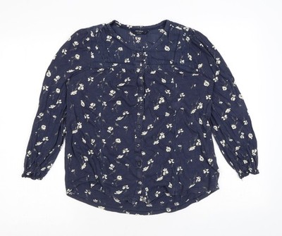 Lucky Brand Damen Basic Bluse blau geblümt Baumwolle Größe S Rundhalsausschnitt