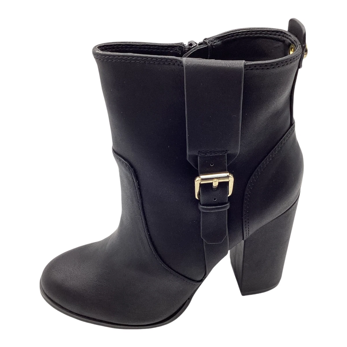 Anne Michelle Mujer Botines UK 3 Negro Imitación Cuero Bloque Tacón Hebilla Correa