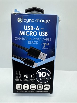 Dyno Charge USB To Micro Power  Sync Cable Cord 10ft Black COMBINESHIP