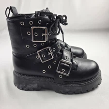 Bamboo Gothic Punk Boots Black Size US 7.5 Eur 37.5  3 Buckle Man-made Leather
