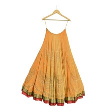Indian Vintage Party wear Saffron Pure Georgette Silk Hand Embroidered Skirt
