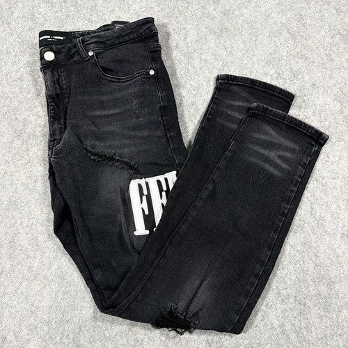Homme Femme Patched Distressed Jean Men's Size 34 (Actual Fits W34.5xL30) Black - Picture 20 of 24