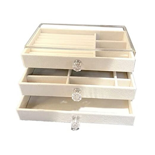 Acrylic Stackable Jewelry Organizer with 3 Drawers and Velvet Display