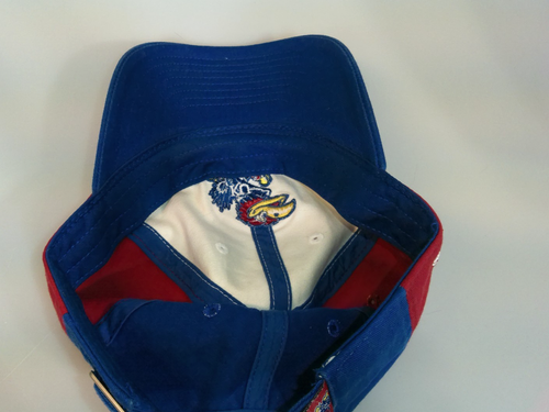 Vintage Adidas Kansas Jayhawks KU Hat Cap Strapback Red White Blue Mascot Logo - Picture 5 of 9