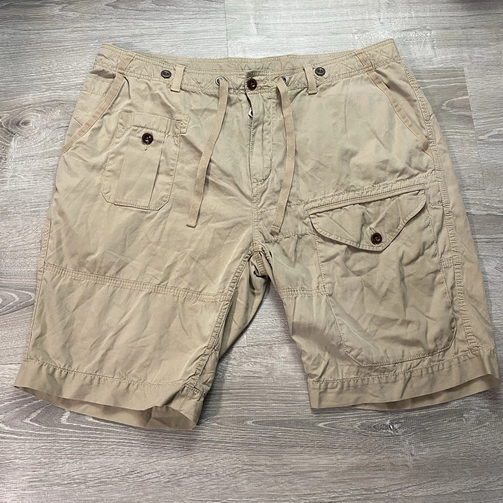 Vintage Polo Ralph Lauren Mens Military Utility Cargo Shorts Size 40 Beige🔥🔥🔥