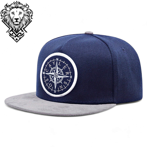 Compass Embroidered Flat Brim Unisex Snapback Hiphop Street Fashion Baseball Cap - Foto 2 di 14
