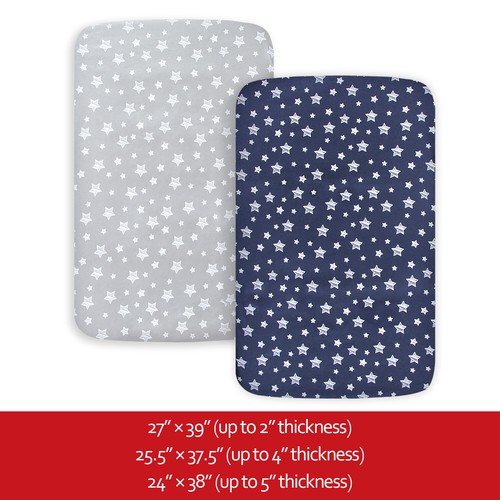 Pack N Play Fitted Sheet Boys Stretchy Playard Cover 2 Pack Gray & Navy 39"x27" - Afbeelding 5 van 6