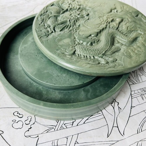 6" China Huizhou Ink Natural Original Stone Hand-carved Dragon Inkstone Inkslab - Picture 15 of 17