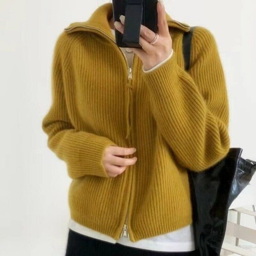 Winter New Thickened Wool Sweater Women's Lapel Collar Zipper Knitted Cardigans - Bild 27 von 30