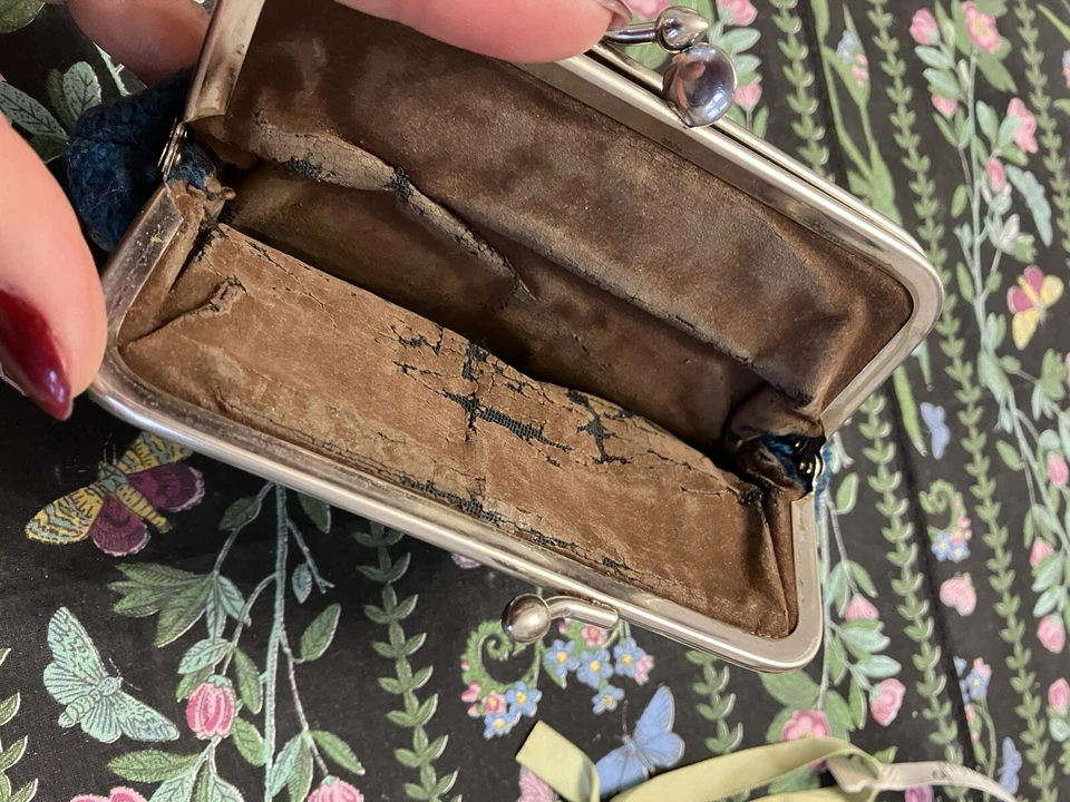 VINTAGE TRADITIONAL WELSH WOOL TAPESTRY Teal TWO POCKET PURSE 1960'S - Image 3 of 4