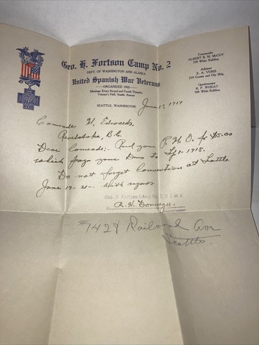 Letter From United Spanish war veterans June 1917 - Picture 9 of 11