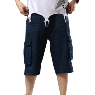 #ad Pantaloni Corti In Denim Cargo Da Uomini Con Tasche 3 4 Jeans Fit Largo Casual EUR 61.45
