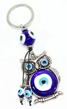 Turkish Blue Evil Eyes Owl Keychain Key Ring Blessing Religious Charm Gift