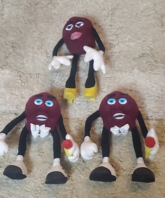 3 Vintage California Raisins Plush Stuffed Animal 1988 Acme Applause Collectible