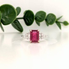 14k White Gold Natural Red Ruby and Diamonds Solitaire Women Dainty Ring