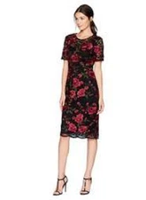 Trina Turk Sz 0 Womens Ana Sofia Dress Rose Floral Lace Short Sleeve Embroidered