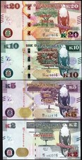 Zambia 4 Pcs SET, 2 5 10 20 Kwacha 2018 2020 2022, UNC, P-56 57 58 59