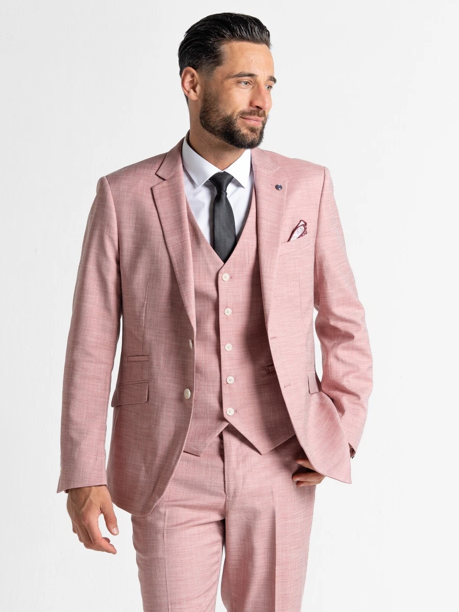 Mens Quality Lightweight Edward Pink Wedding Tailored Fit 3 Piece Suit