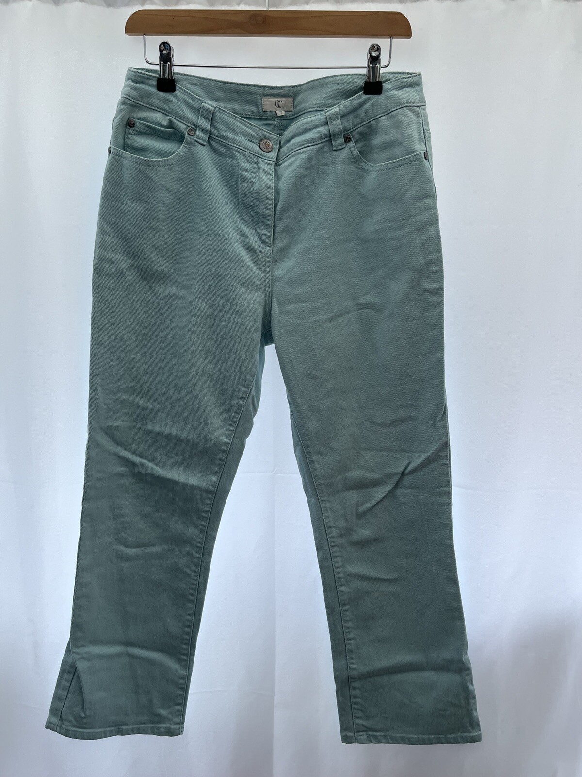 Womens Slim Leg Light Green Denim Jeans Size 12 L26 Cotton Blend