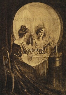 Lady Woman Mirror TRICK PHOTO picture Skull Optical Illusion art