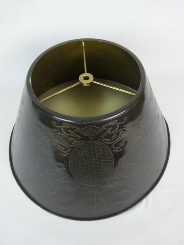 Vintage Large Brass Lamp Shade ~Tole / Bouillotte Lamp Style~ Deco Style Etched - Picture 3 of 12