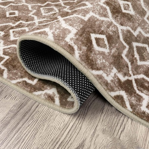 Tappeto Runner Marocchino Lavabile 2x7 - Geometrico Antiscivolo Marrone Chiaro Eleganza - Foto 9 di 11