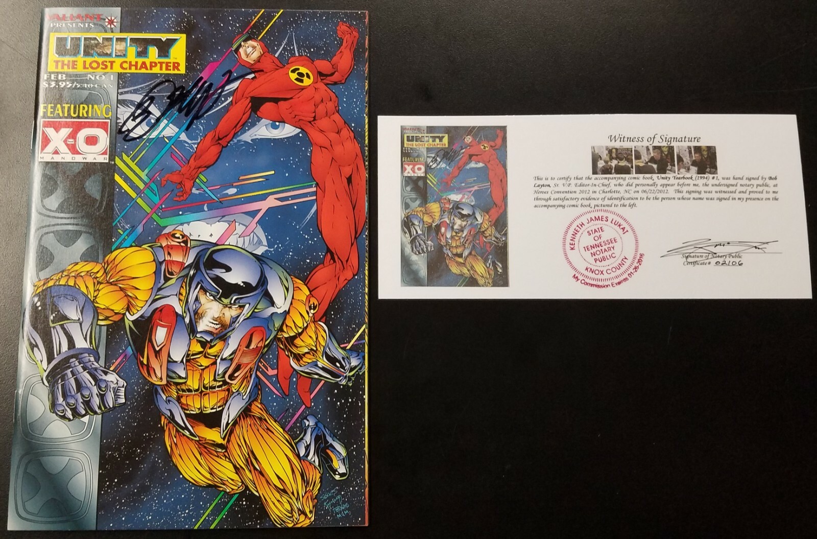 Unity Yearbook (1994) #1 SIGNED Bob Layton with Notarized Witness of Signature