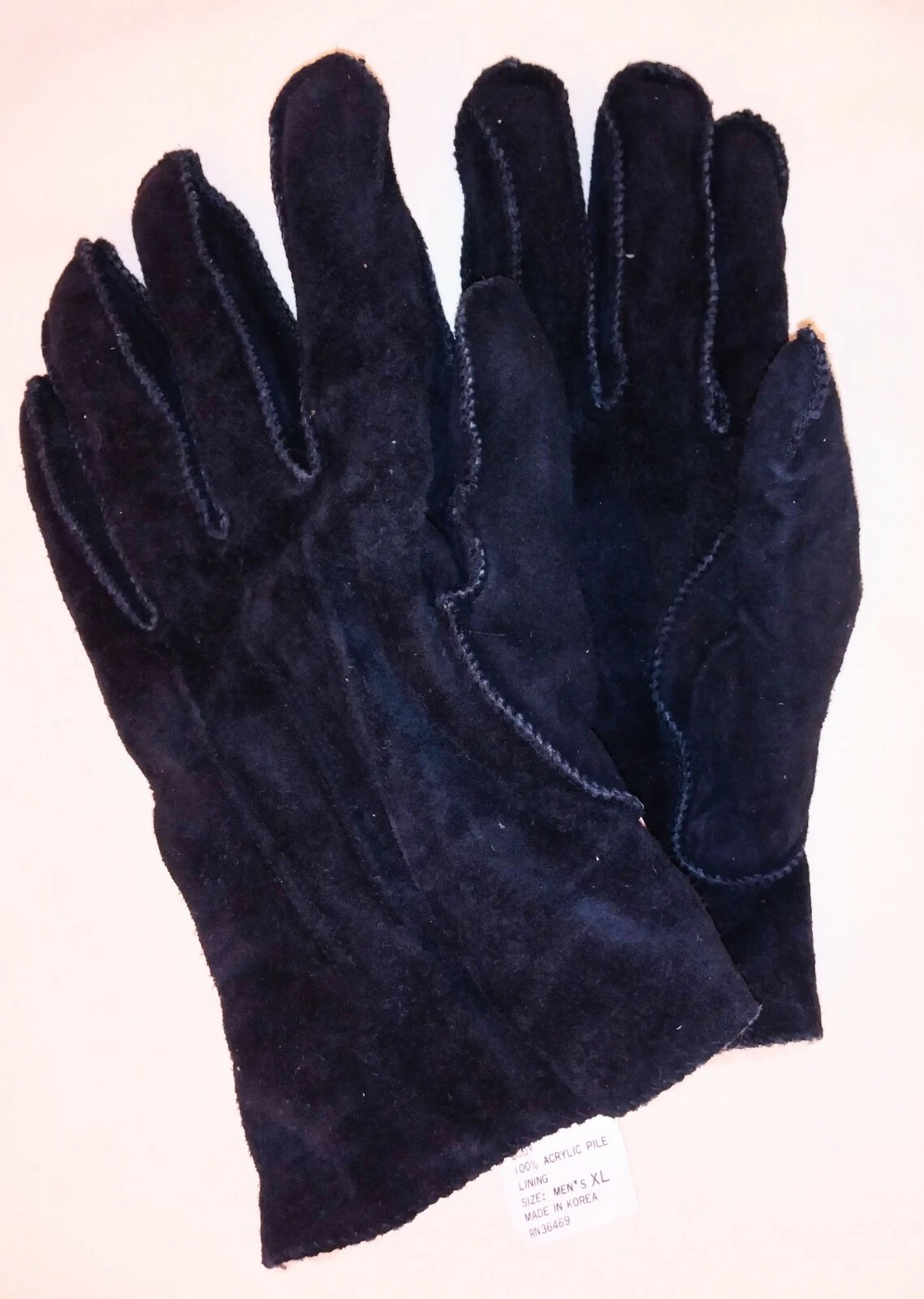 Vintage Men's Gloves Winter Extra Large Cowhide Leather Black Lined