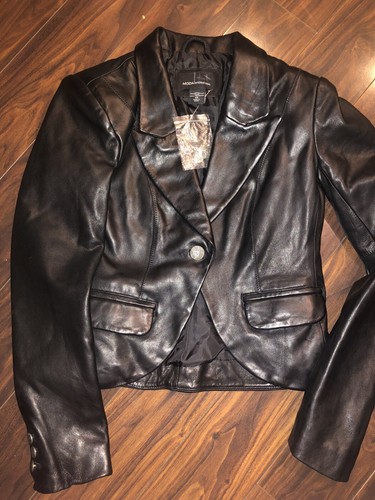 Black Leather Jacket Blazer.Sz XS 