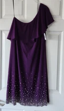 NWT MSK Purple Womens Beaded One Shoulder Ruffled Dress Plus Size 1X