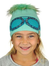 C.C Kids' Children's Shiny Rhinestone Goggles / Raccoon Fur Pom Knit CC Beanie