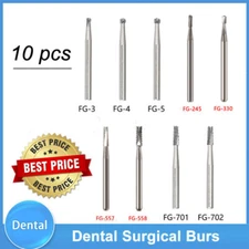 10Pcs FG Dental Carbide Tungsten Burs Cutting Drills Pear Head High Speed