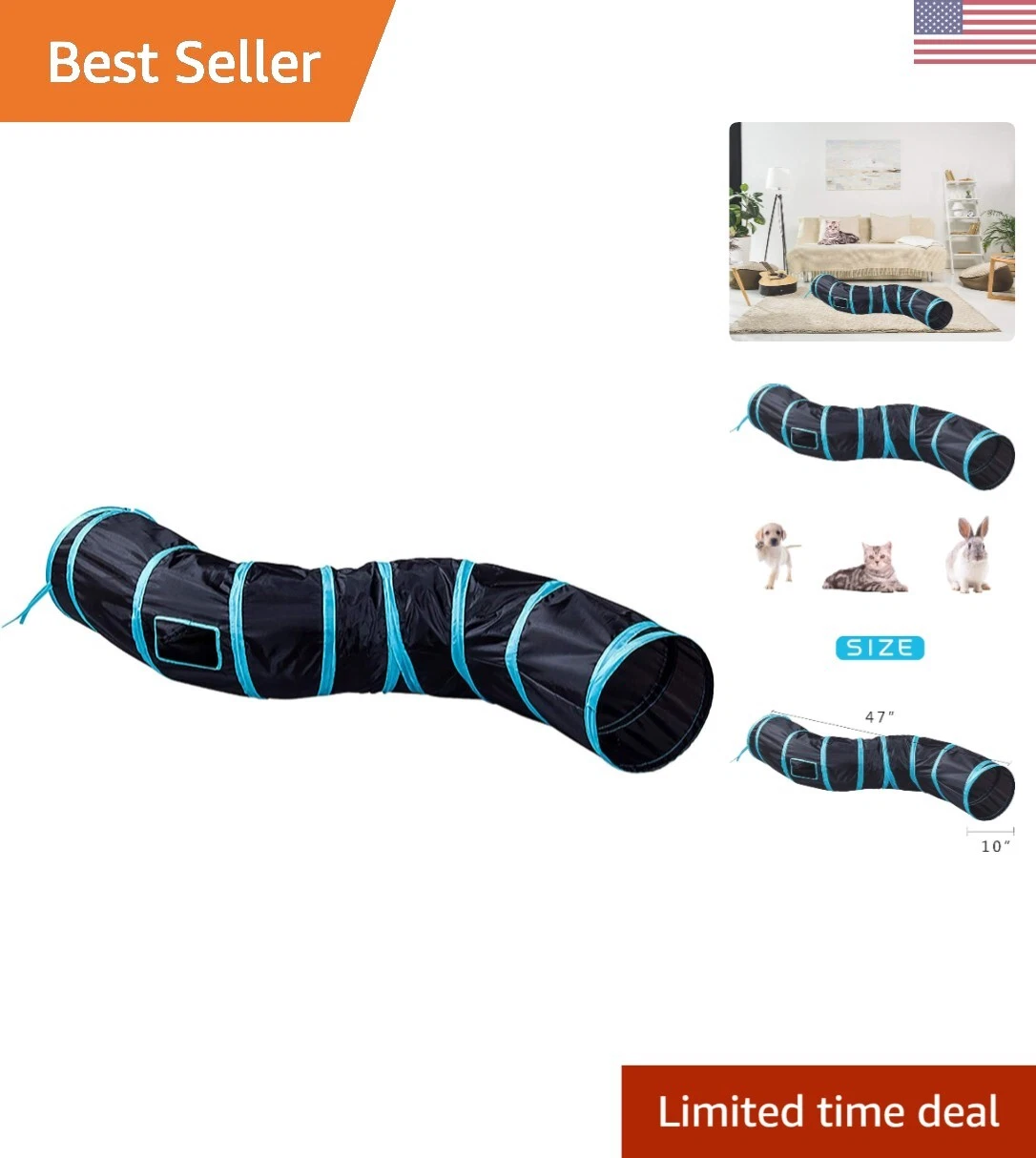 Versatile Pet Play Tunnel for Cats and Small Pets - Interactive Toy and Cat Bed