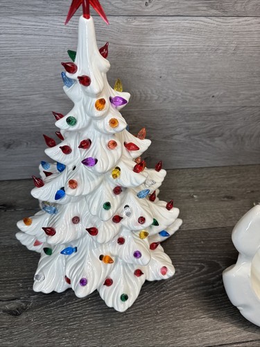 VTG 1974 Atlantic Mold White Ceramic Christmas Tree 19” Tall With Base & Star - Picture 13 of 16