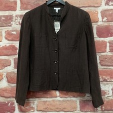 Charter Club Havana Jacket Womens Size 12 Dark Brown Silk Linen Blend Blazer
