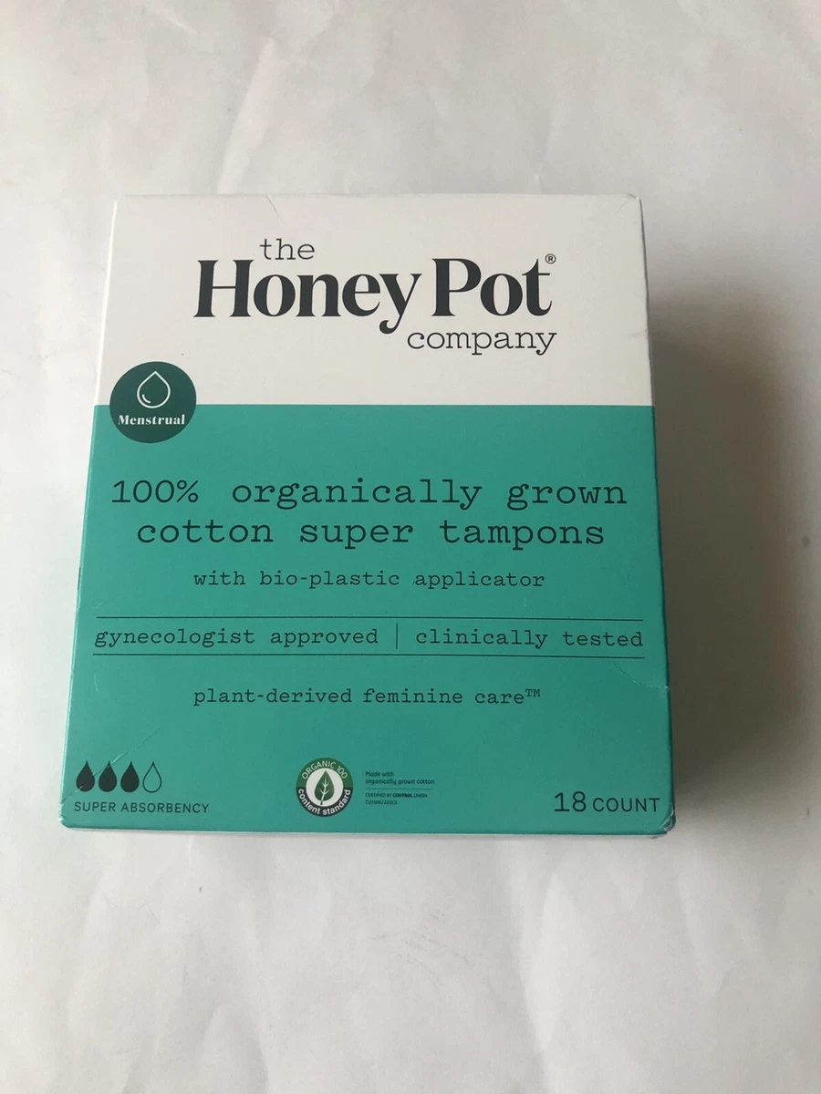 THE HONEY POT COMPANY 100 ORGANICALLY GROWN SUPER TAMPONS 18 COUNT