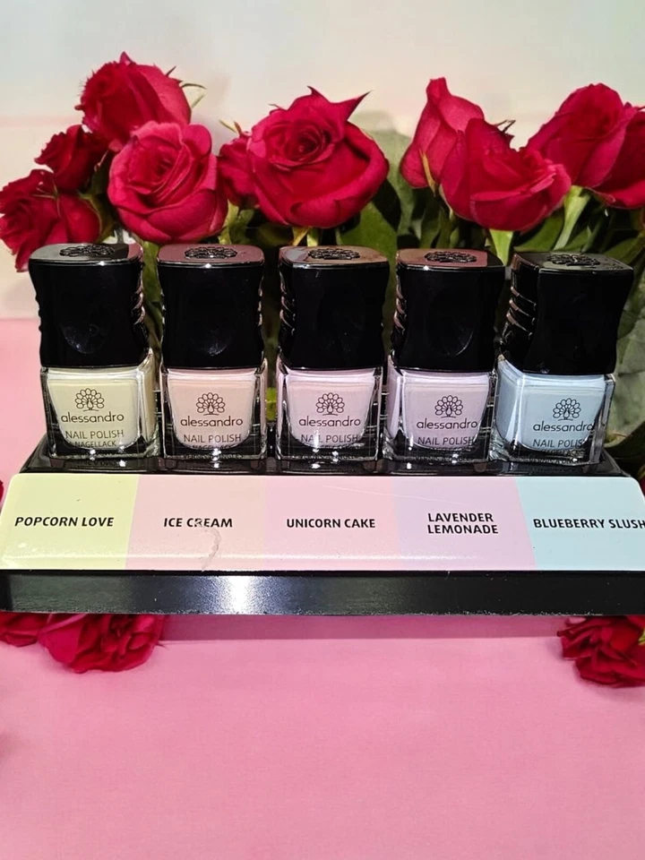 Alessandro 5x Nagellack Set Serie Pastell Rosa Blau Lachs Gelb  Lila Geschenk - Bild 2 von 4