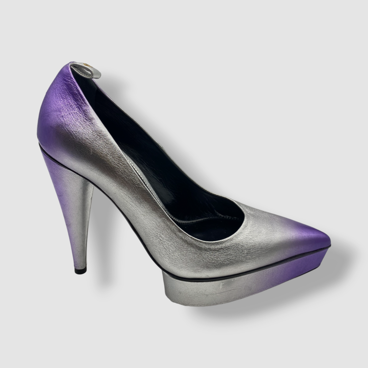 $1890 TOM FORD Women's Silver Laminated Leather Platform Pump Heel Shoes 