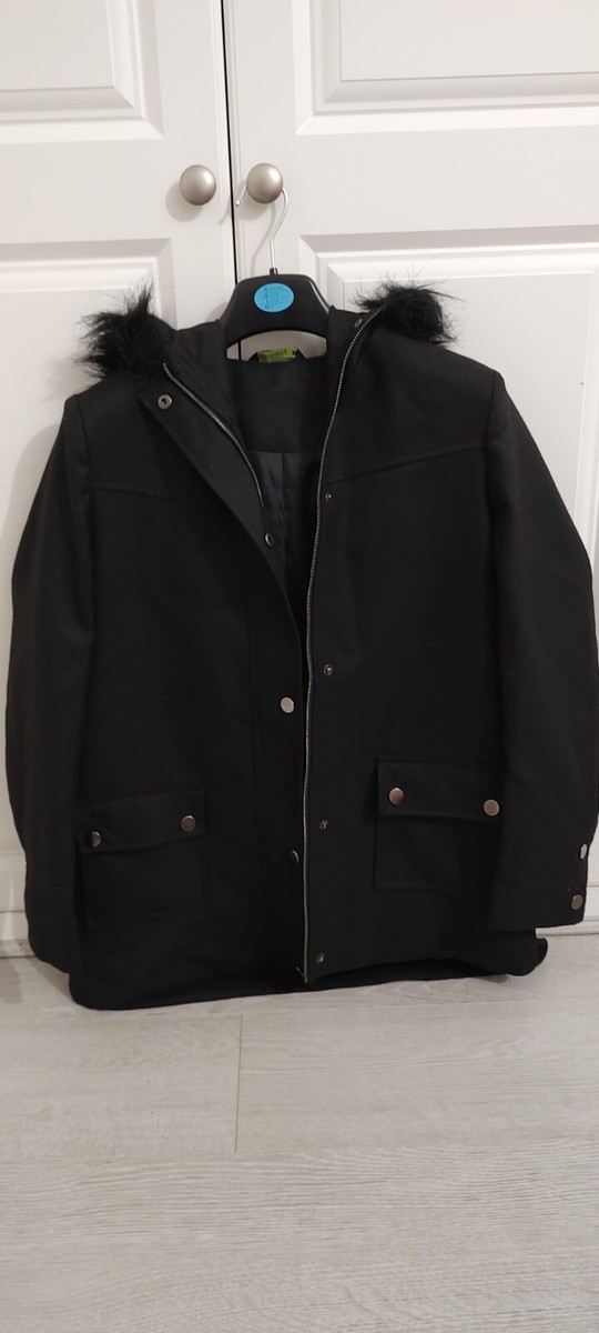 Dressberry Women's Black Longline Zip Coat ,Hooded UK