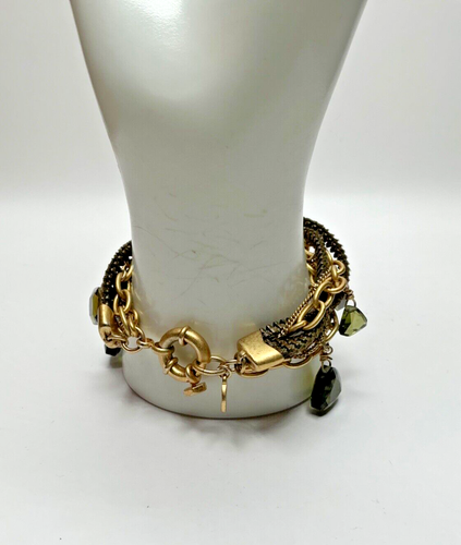 Marc Jacobs Vtg Multi Strand Chains, Zippers & Green Crystals Dangle Bracelet - Picture 4 of 9