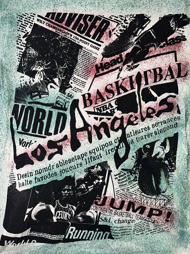 Vintage 90s Los Angeles Basketball All Over Print T-Shirt L NBA Style 90s Green - Picture 2 of 10