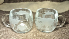 Mugs Cups TWO World Globe Nestle Frosted Globe 1970's Nescafe Clear Glass Map