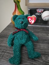 TY Beanie Baby 2001 Holiday Teddy Green Bear with Rare Tag Error