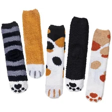 5 Pairs Womens Fuzzy Socks Cozy Soft Fluffy Cute Cat Animal Winter Warm Slipp...