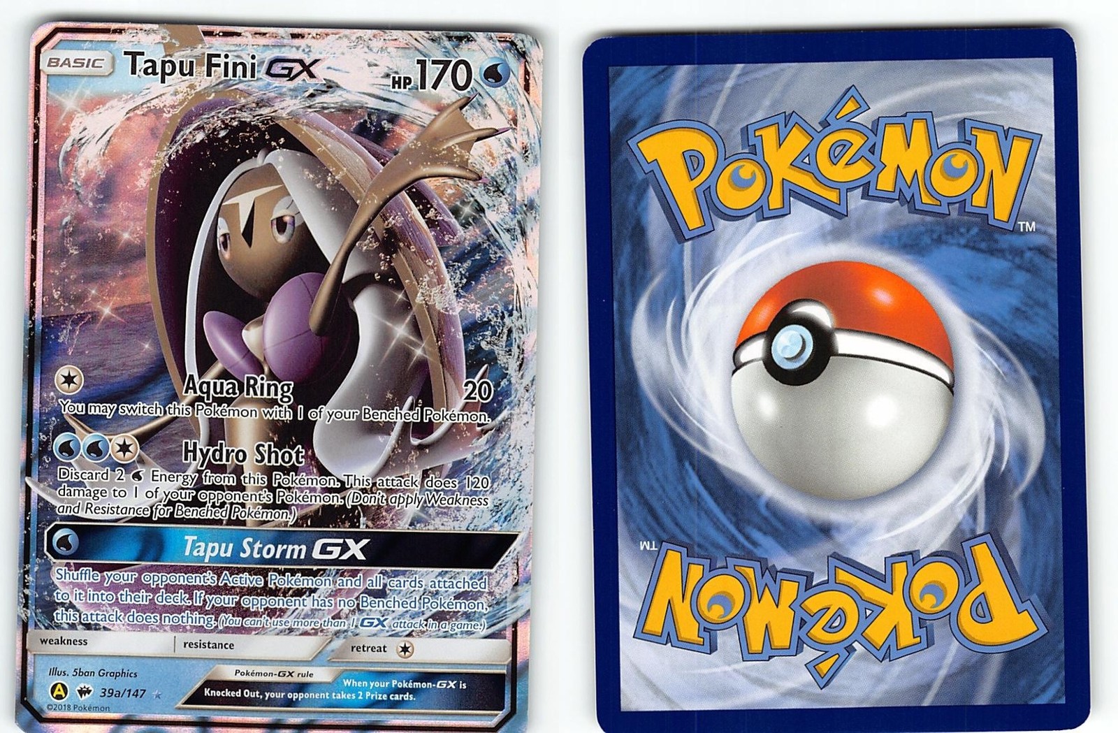 TAPU FINI GX 39A/147 HOLO RARE GX BURNING SHADOWS POKEMON NM