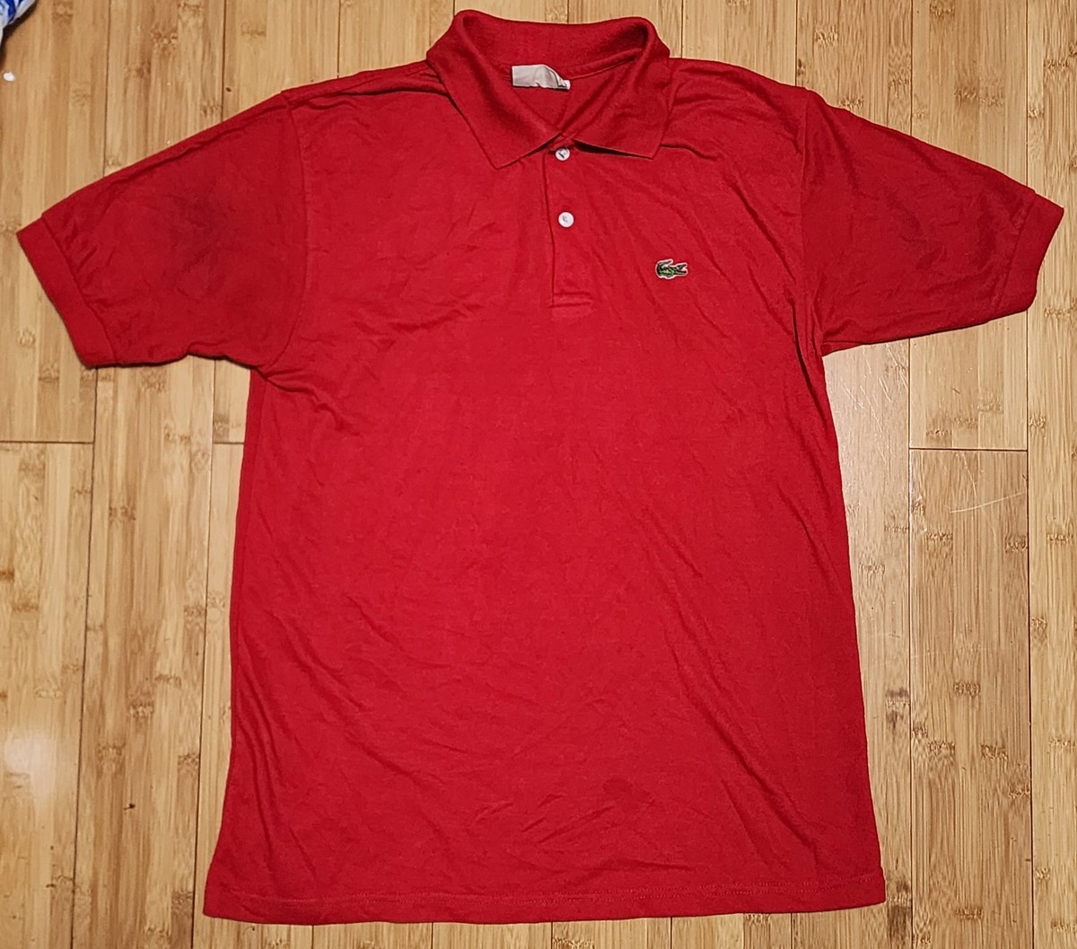 Vintage 80s Lacoste Chemise Polo Shirt Casual Made in France Red